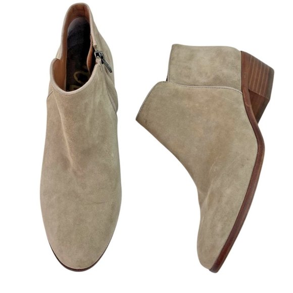 *Sam Edelman Petty Ankle Booties Womens Size 7.5 Taupe Suede Leather Zip Boots - Picture 3 of 13